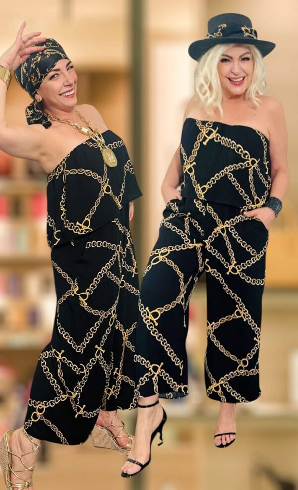 Mono Pantalón "Golden Chains" – Seda Elegante con Pañuelo a Juego