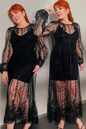 Vestido Transparente Negro Bordado con Canutillos - Elegancia Sensual y Toque Brillante