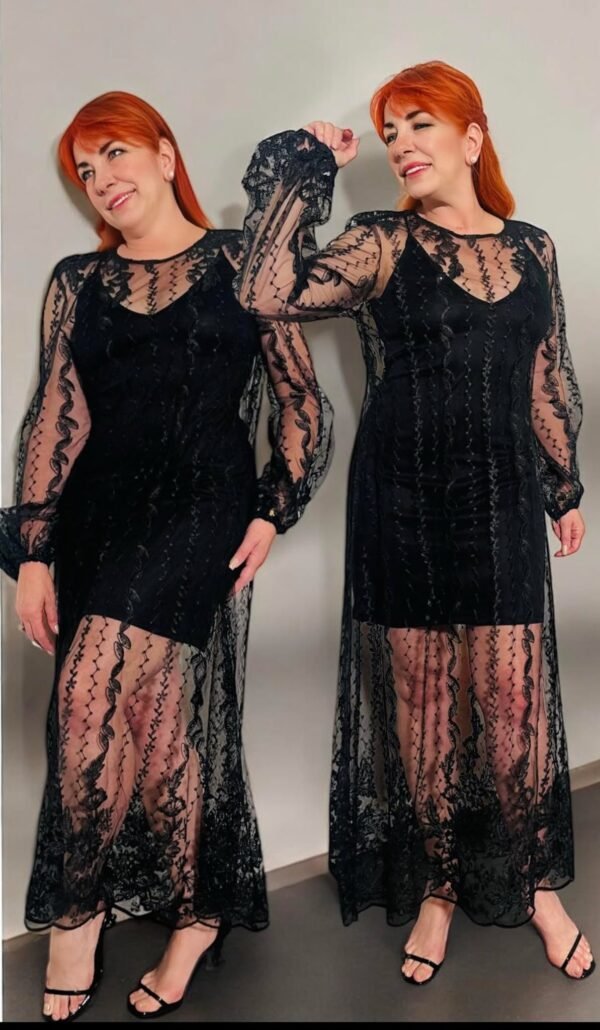 Vestido Transparente Negro Bordado con Canutillos - Elegancia Sensual y Toque Brillante